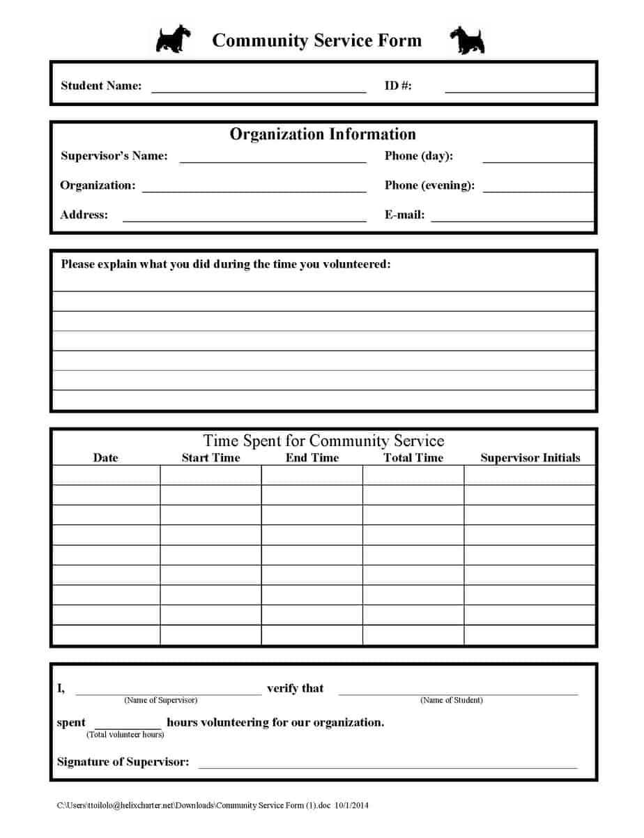 Service Request Form Templates – Word Excel Fomats With Community Service Template Word