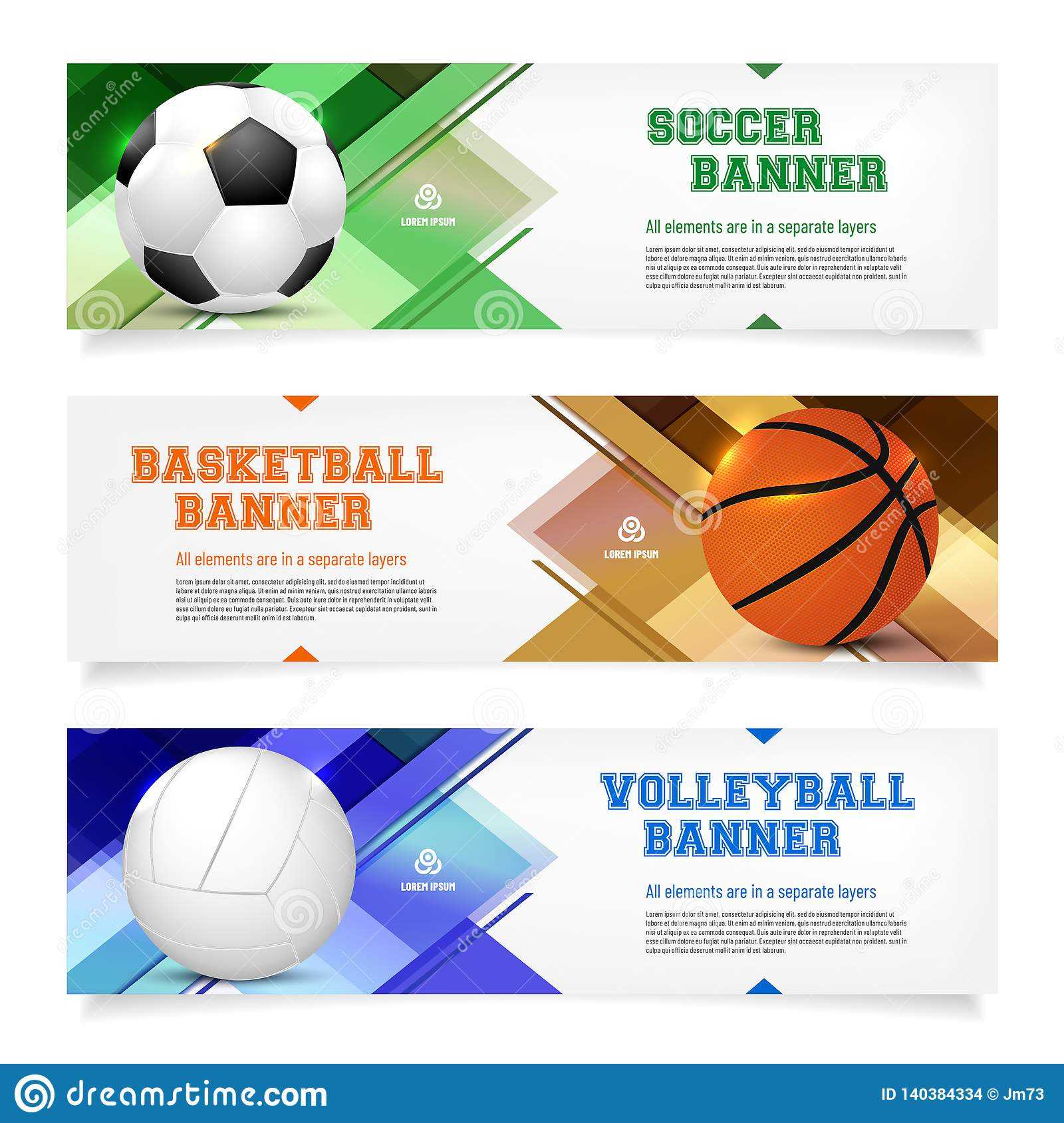 Set Of Sport Banner Templates With Ball And Sample Text In Sports Banner Templates