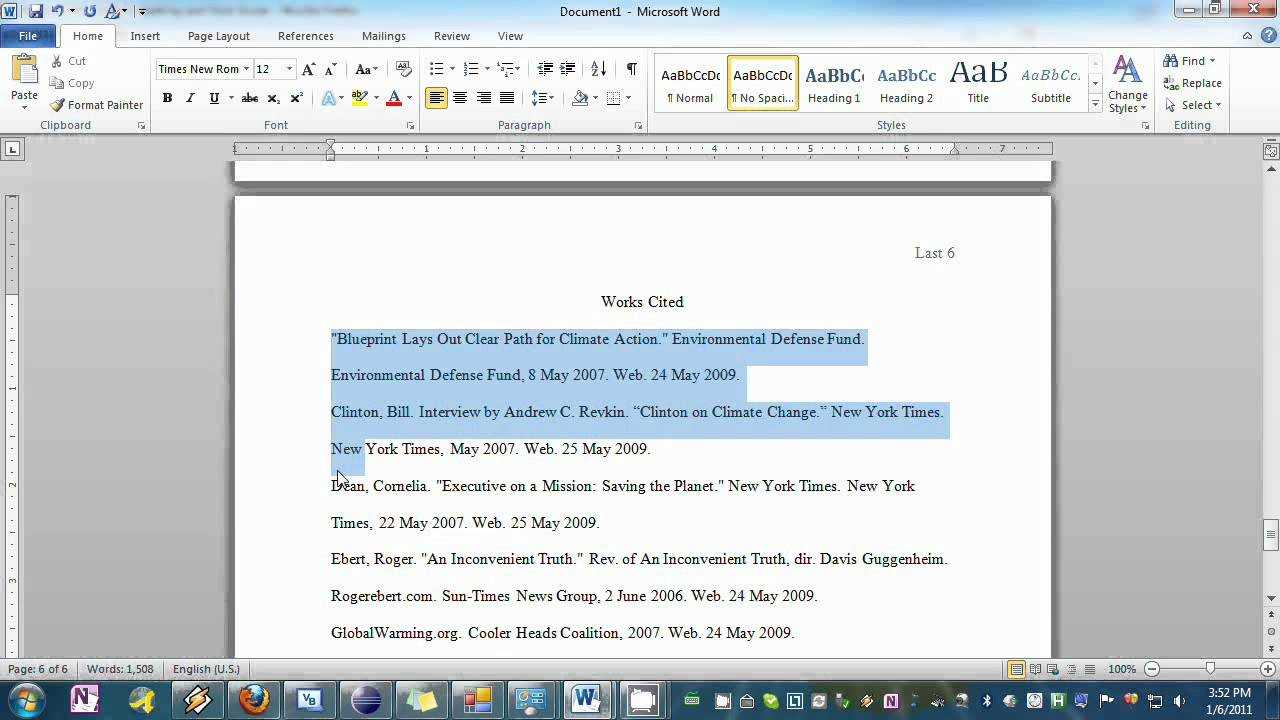 mla format word