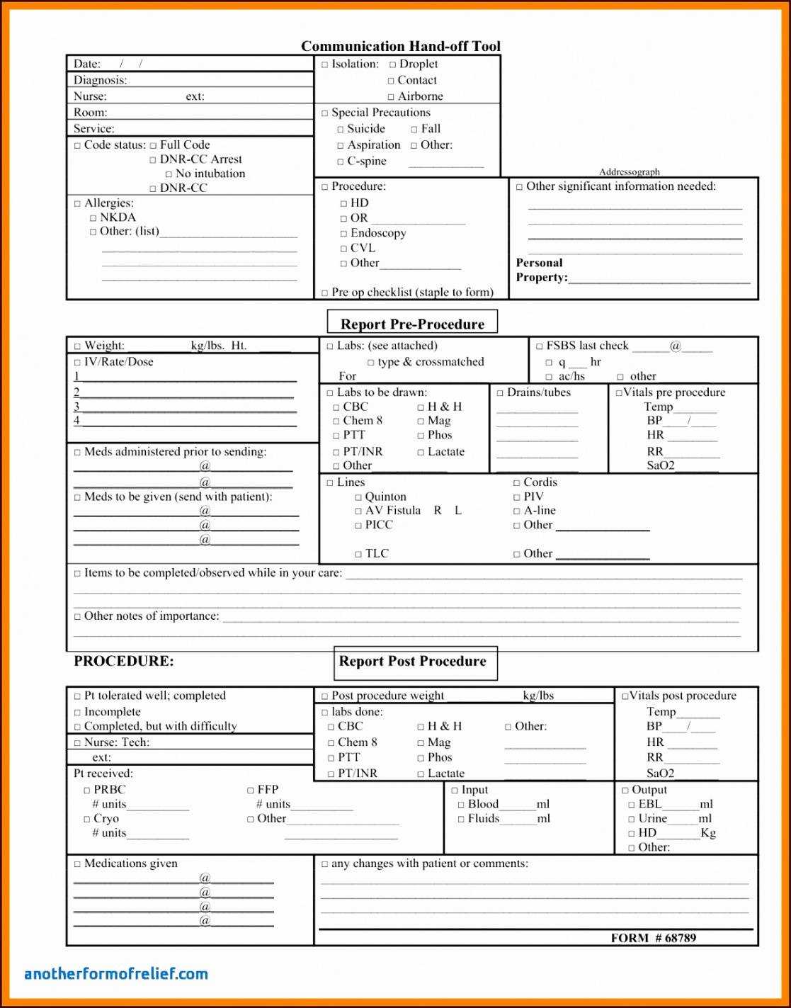 Shift Change Report Template Regarding Nursing Handoff Report Template