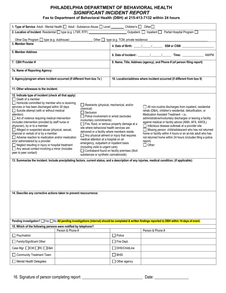 Significant Incident Report Form With Regard To Medication Incident Report Form Template