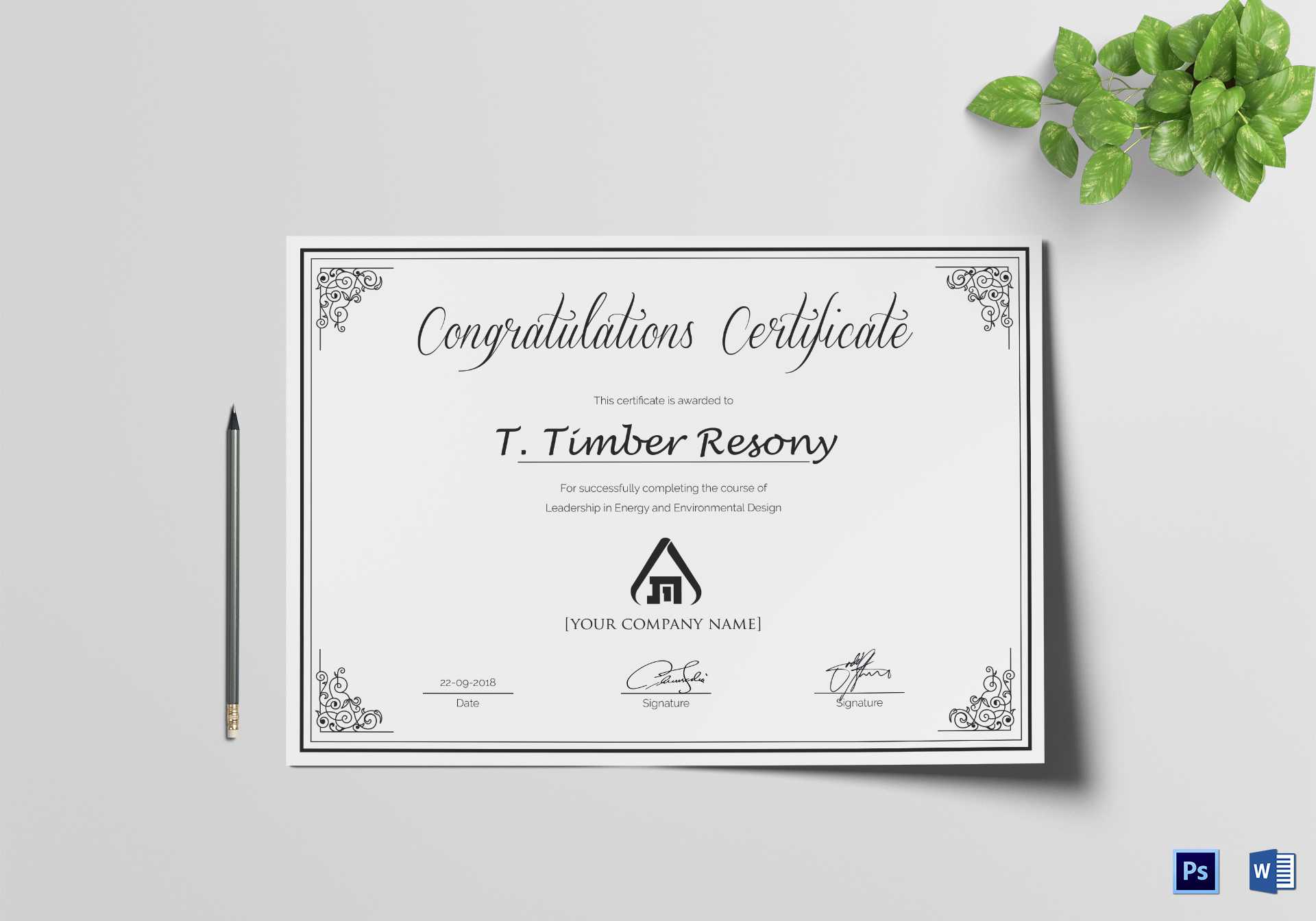 Simple Congratulation Certificate Template With Regard To Congratulations Certificate Word Template