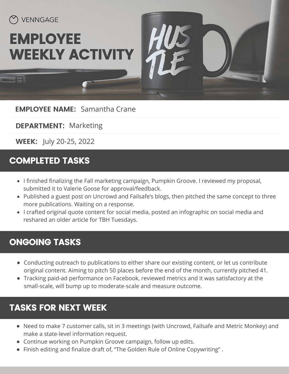 Simple Employee Weekly Report With Wrap Up Report Template