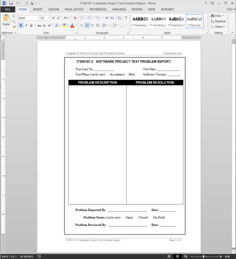 Software Problem Report Template - Sample Design Templates