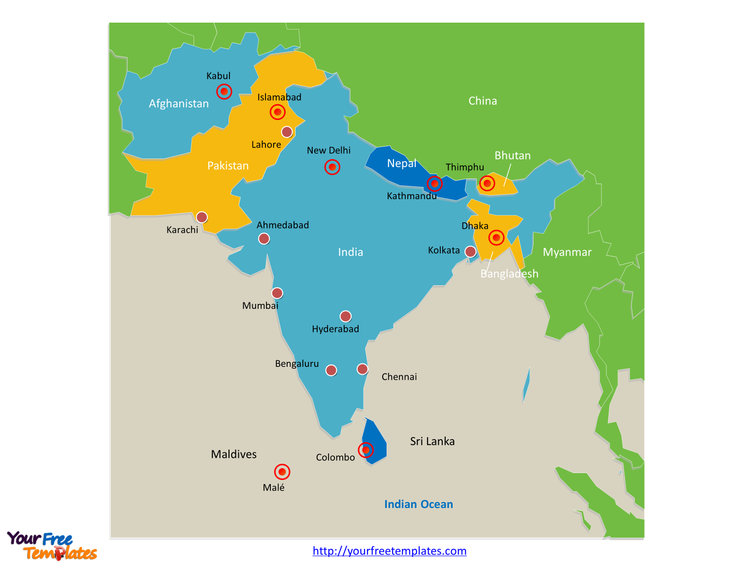 South Asia Map Free Templates - Free Powerpoint Templates Throughout Blank City Map Template