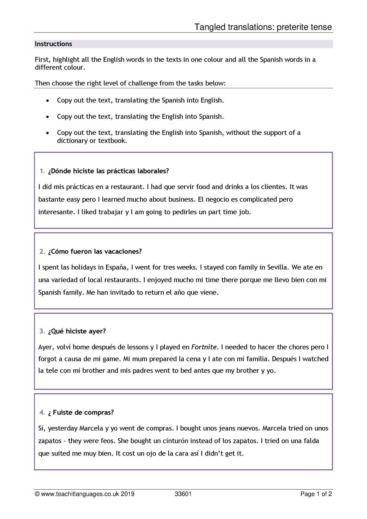 Spanish Language Teaching Resources – Teachit Languages For Book Report Template In Spanish