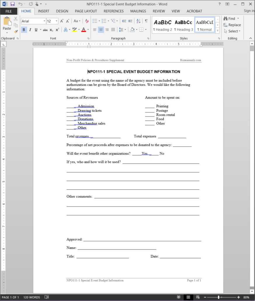 Special Event Budget Report Template | Npo111 1 With After Event Report Template