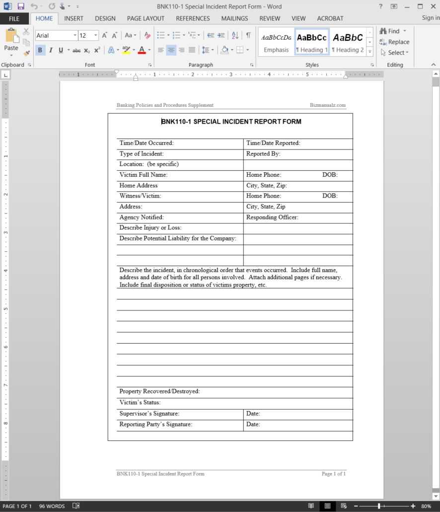 Special Incident Report Template | Bnk110 1 Intended For Incident Report Log Template