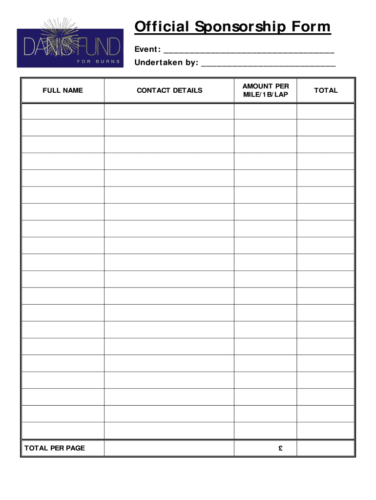 Sponsorship Form Template - Fill Out And Sign Printable Pdf Template |  Signnow For Blank Sponsor Form Template Free
