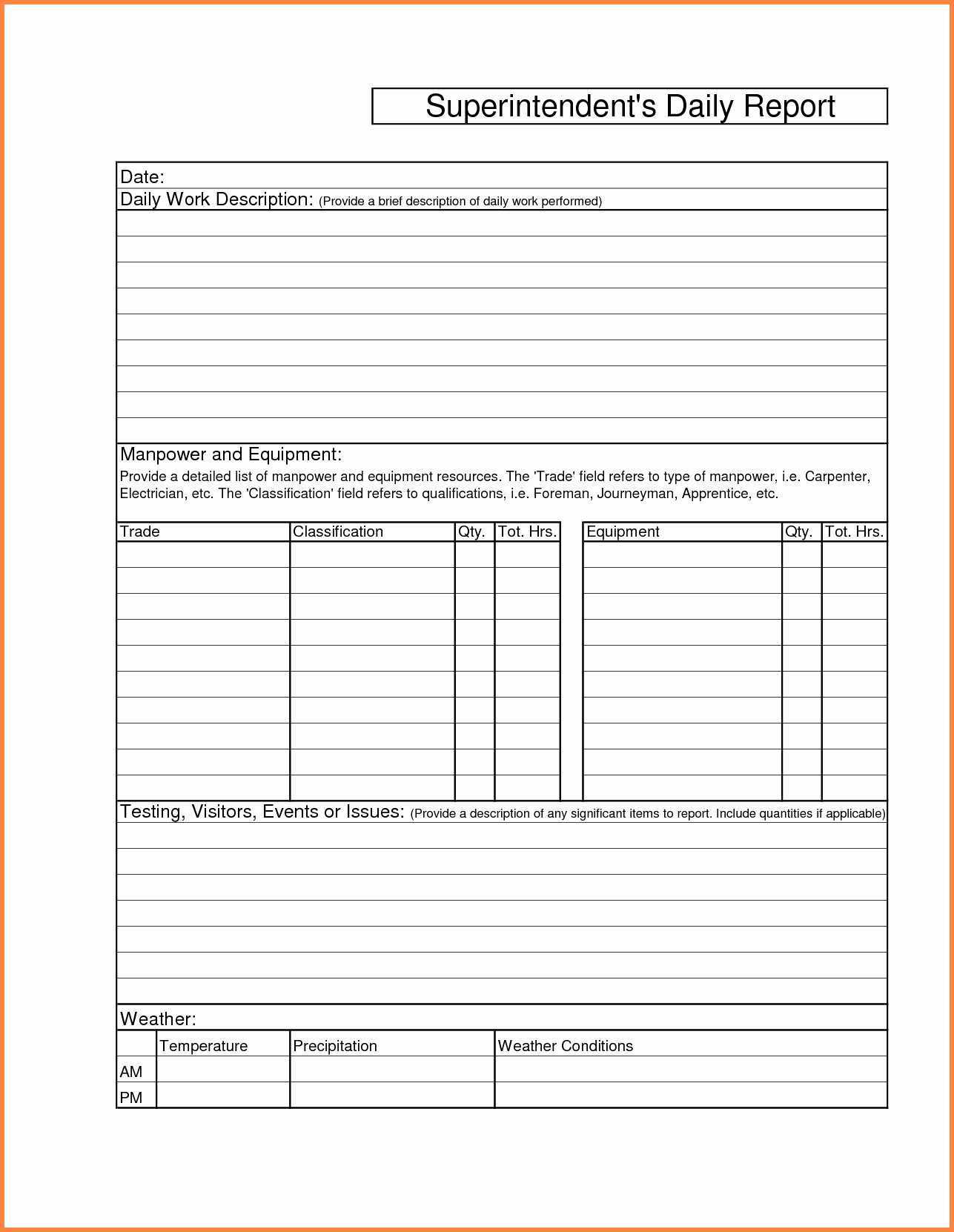 Spreadsheet Daily Es Report Template Free For Excel Download With Regard To Free Construction Daily Report Template