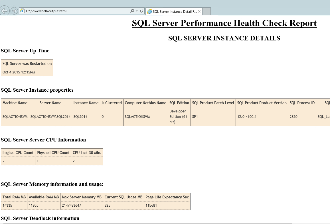 Sql Server Health Check Using Powershell And T Sql Regarding Sql Server Health Check Report Template