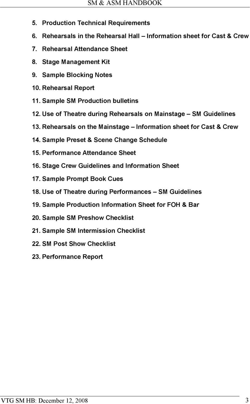 Stage Manager & Assistant Stage Manager Handbook – Pdf Free Intended For Rehearsal Report Template