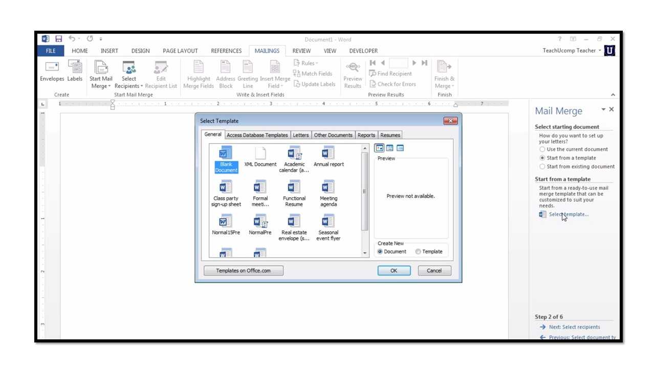 Starting A Mail Merge In Microsoft Word 2013 – Teachucomp, Inc. In How To Create A Mail Merge Template In Word 2010