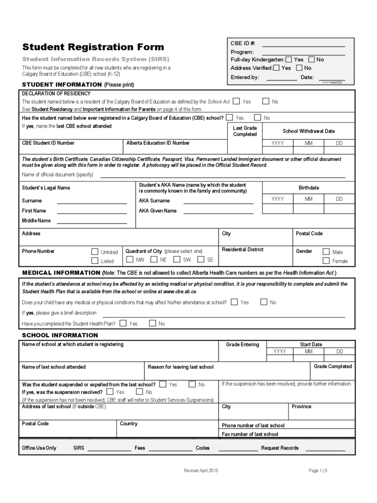 Student Registration Form – 5 Free Templates In Pdf, Word Pertaining To School Registration Form Template Word