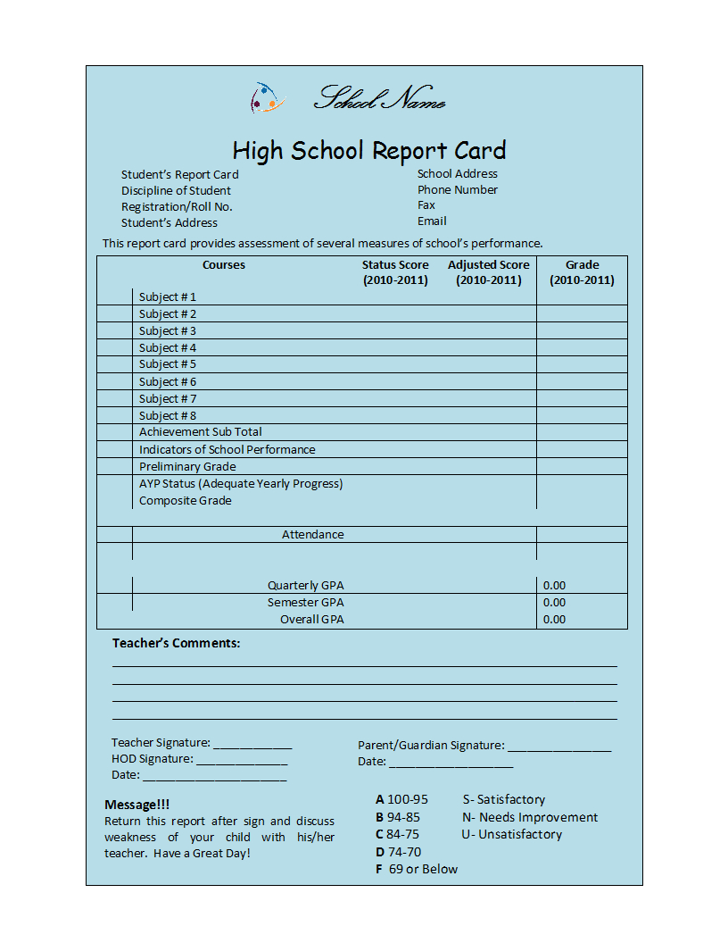 Student Report Template Intended For School Report Template Free