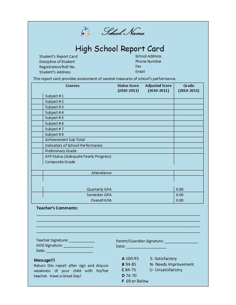 Student Report Template Pertaining To High School Student Report Card Template