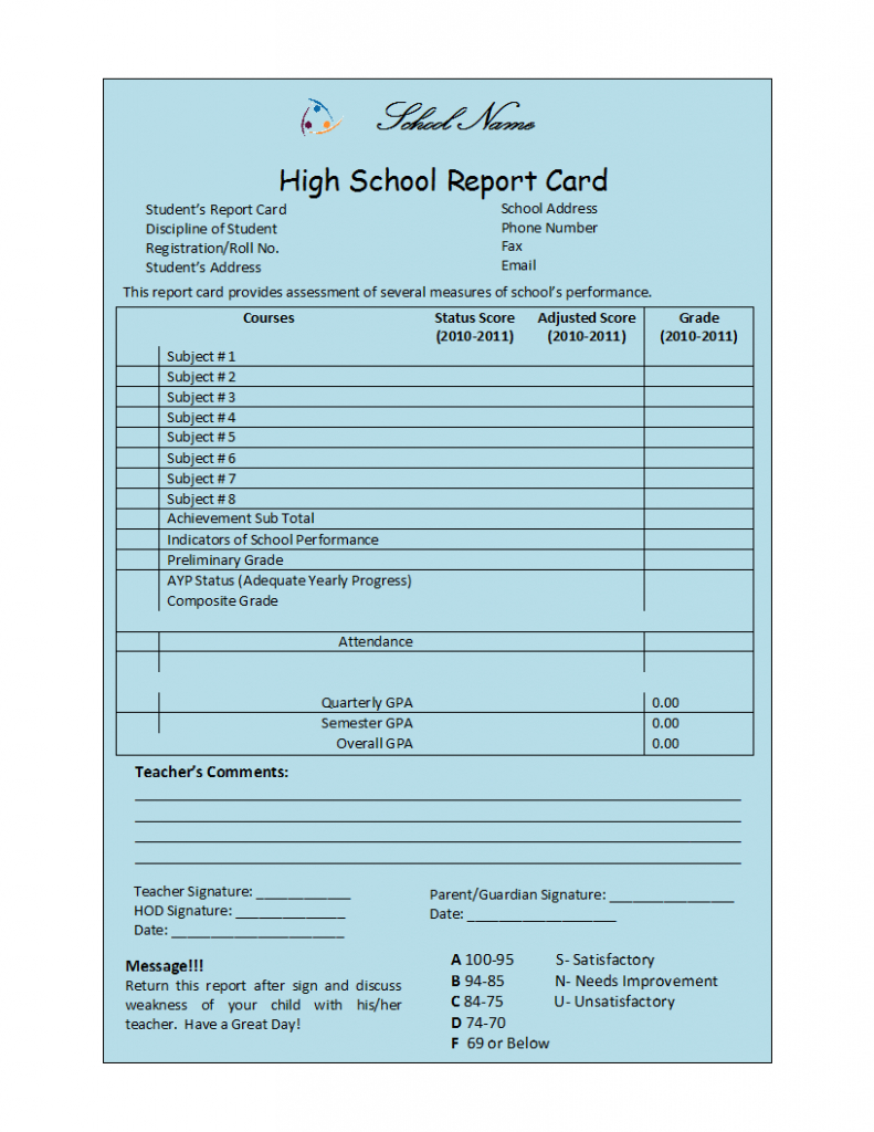Student Report Template Throughout High School Progress Report Template