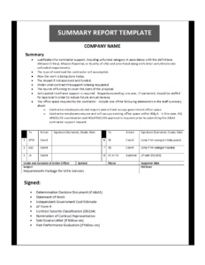 Summary Report Template pertaining to Template For Summary Report