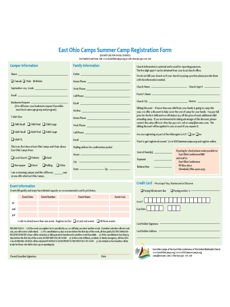 Summer Camp Registration Form - 2 Free Templates In Pdf For Camp Registration Form Template Word