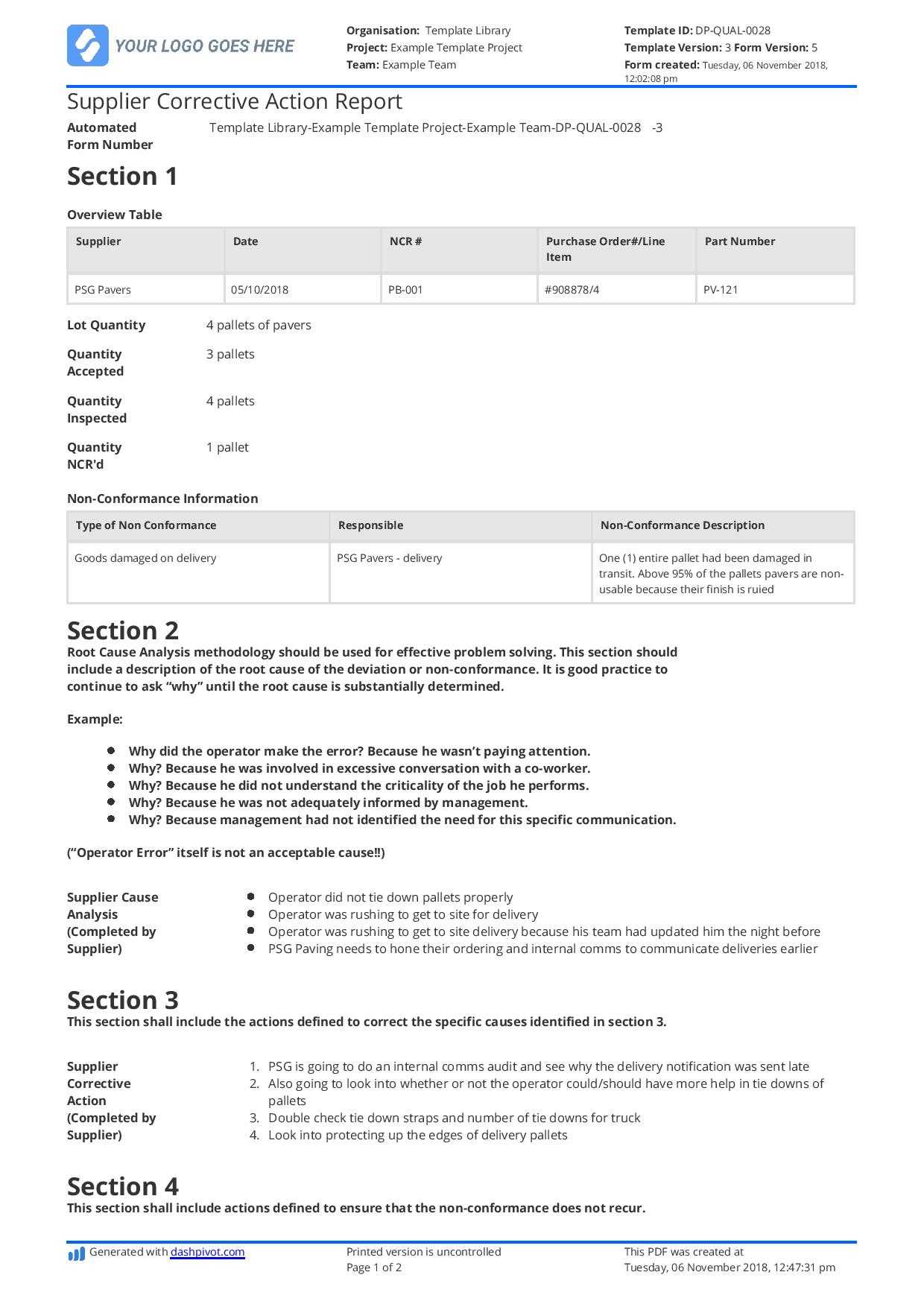 Supplier Corrective Action Report Template: Improve Your In Check Out Report Template