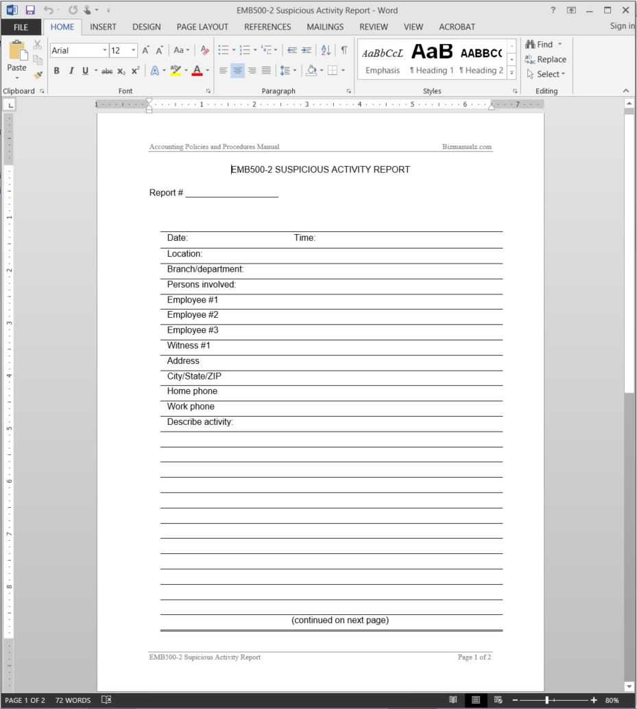 Suspicious Activity Report Template | Emb500 2 With Regard To Activity Report Template Word