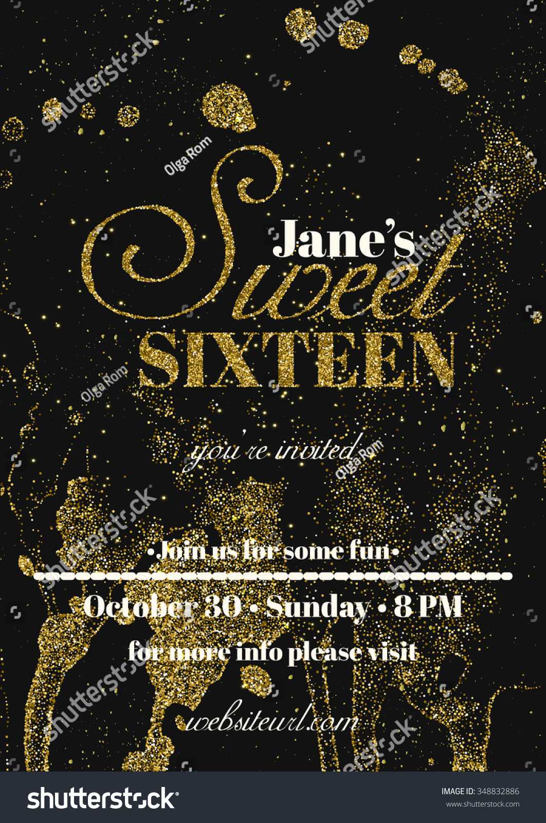 Sweet Sixteen Glitter Party Invitation Flyer Stock Vector Pertaining To Sweet 16 Banner Template
