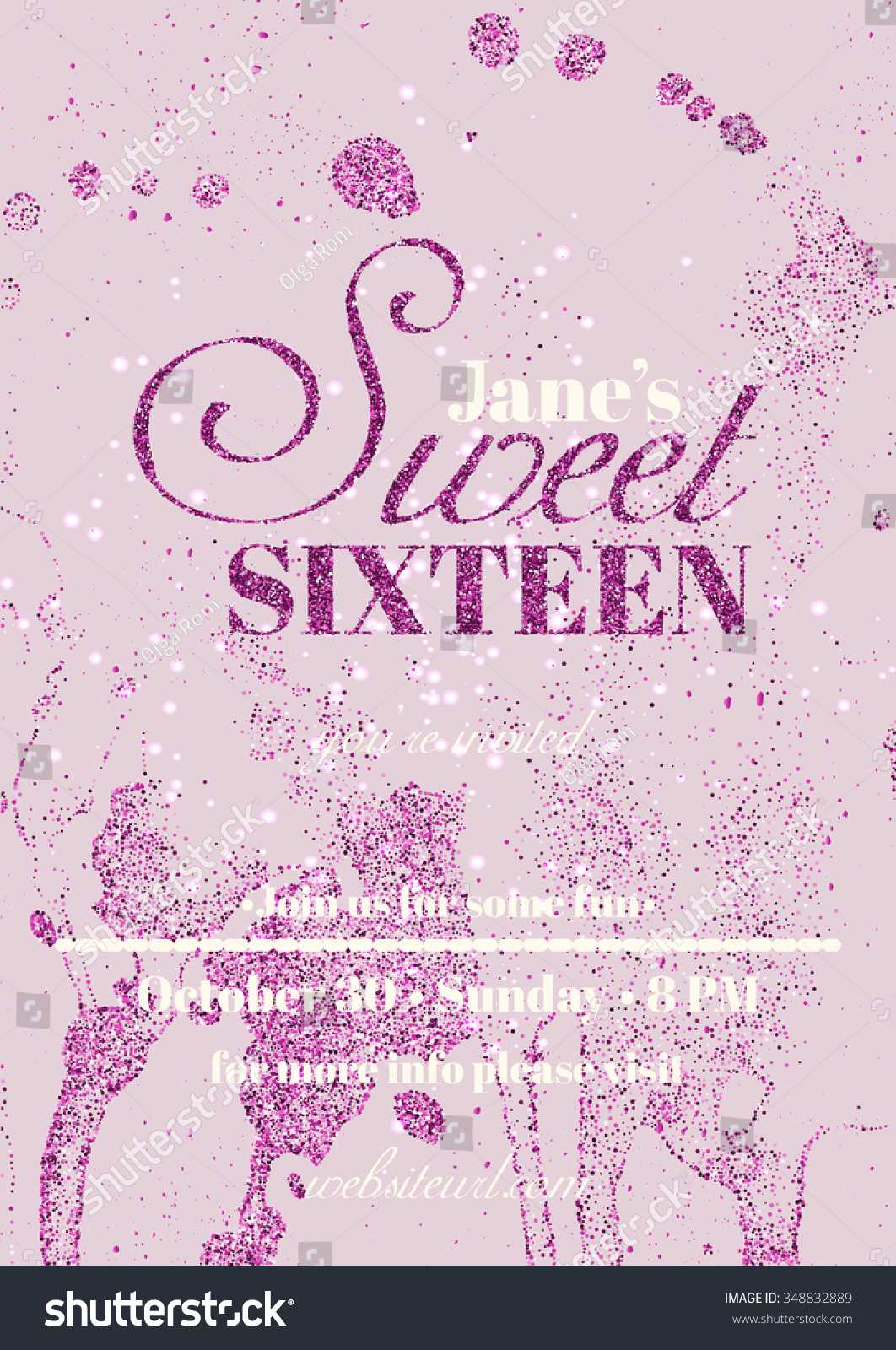Sweet Sixteen Glitter Party Invitation Flyer Stock Vector Pertaining To Sweet 16 Banner Template