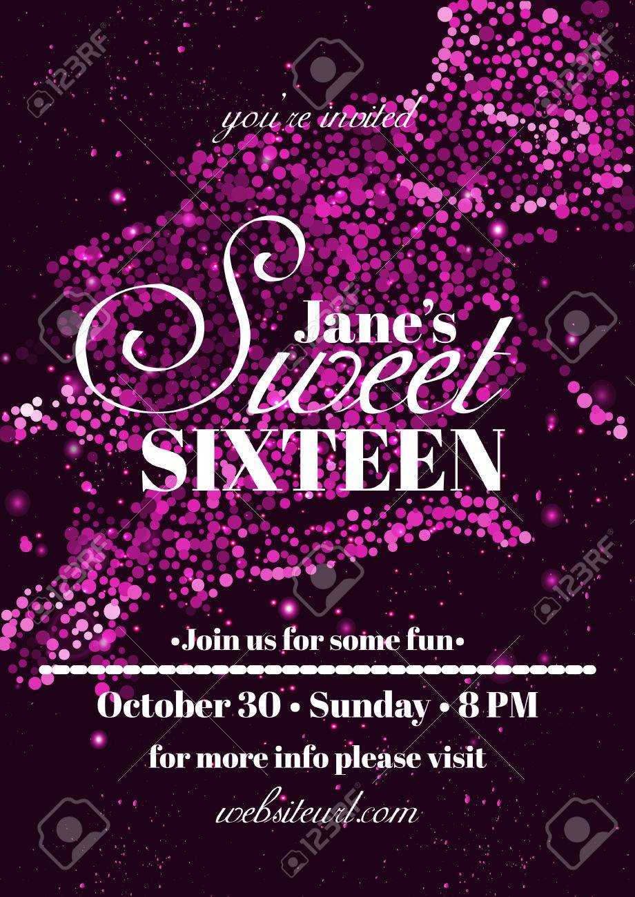 Sweet Sixteen Glitter Party Invitation Flyer Template Design For Sweet 16 Banner Template