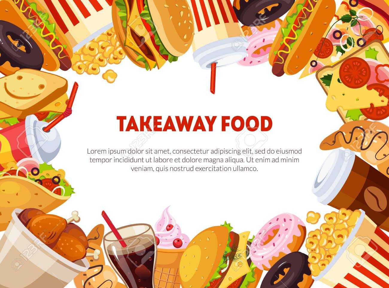 Takeaway Food Banner Template With Delicious Fast Food Dishes,.. In Food Banner Template