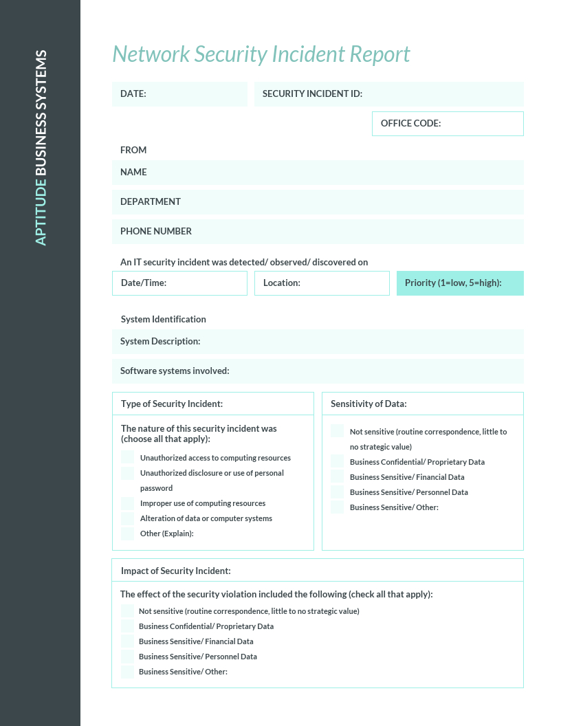Teal It Incident Report Template In Computer Incident Report Template