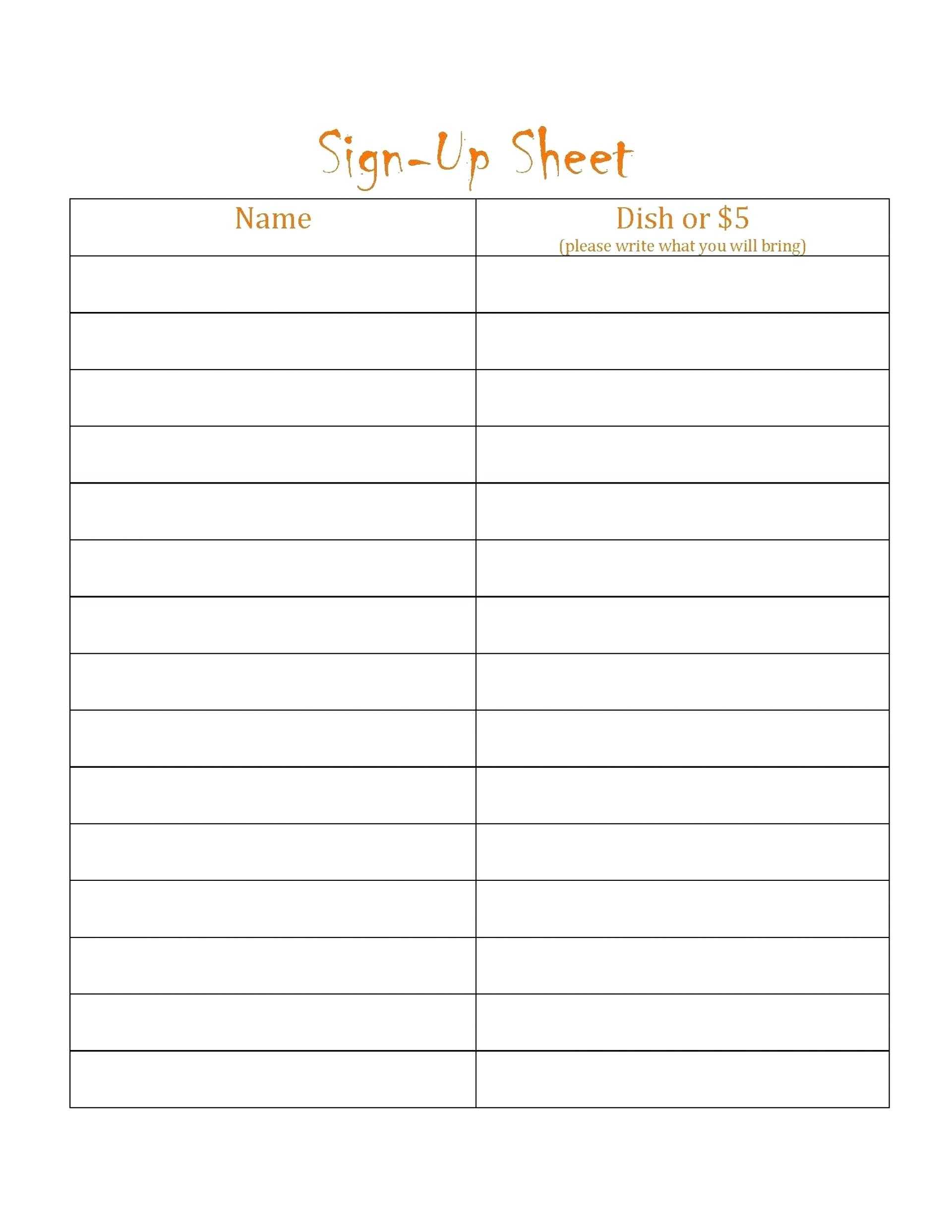 Template For Sign Up Sheet For Event – Bestawnings Intended For Potluck Signup Sheet Template Word