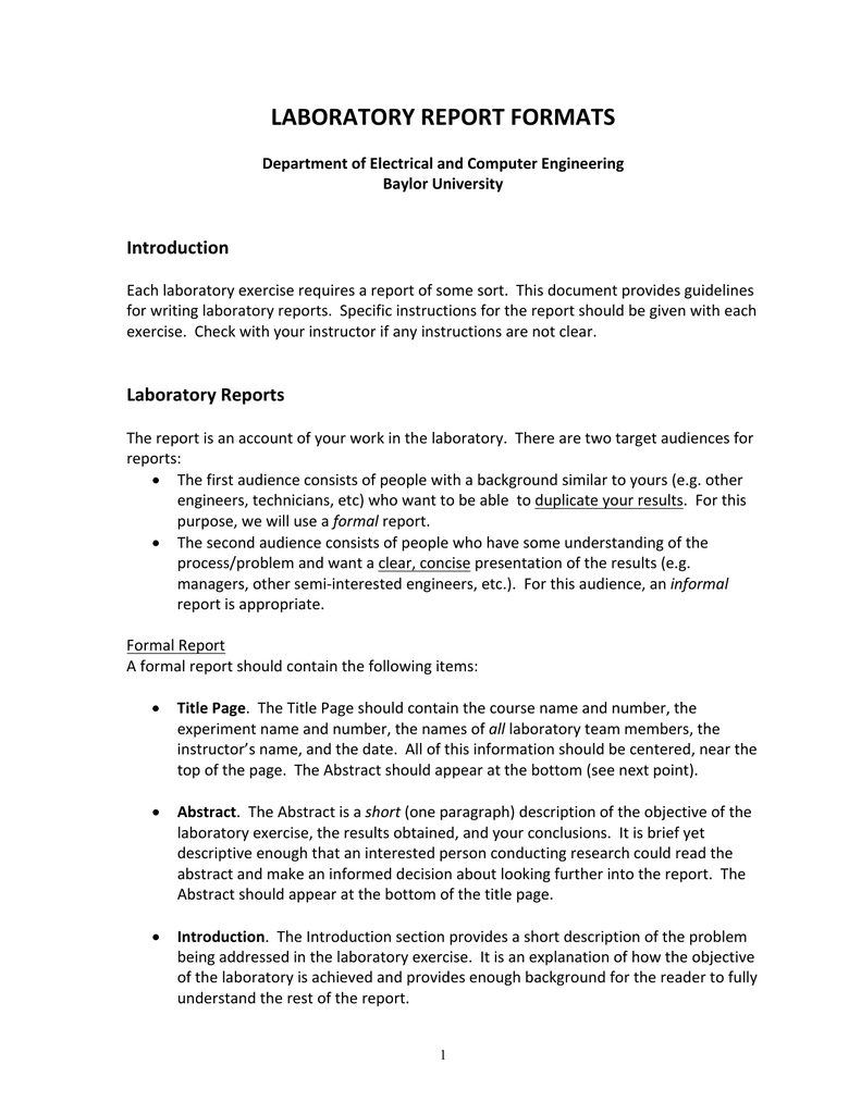Template From Baylor | Manualzz Regarding Engineering Lab Report Template
