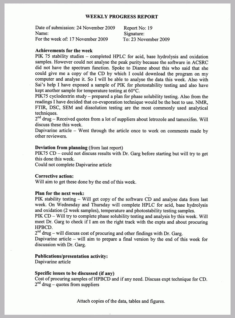 Terrific Weekly Progress Report Template : V M D For How To Write A Work Report Template