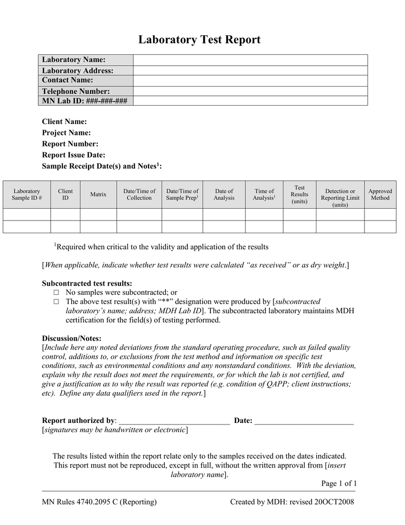 Test Report (Final Report To Client) Template (Word: 41Kb/1 Pertaining To Test Result Report Template