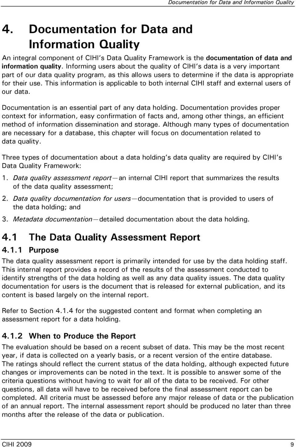 The Cihi Data Quality Framework – Pdf Free Download For Data Quality Assessment Report Template