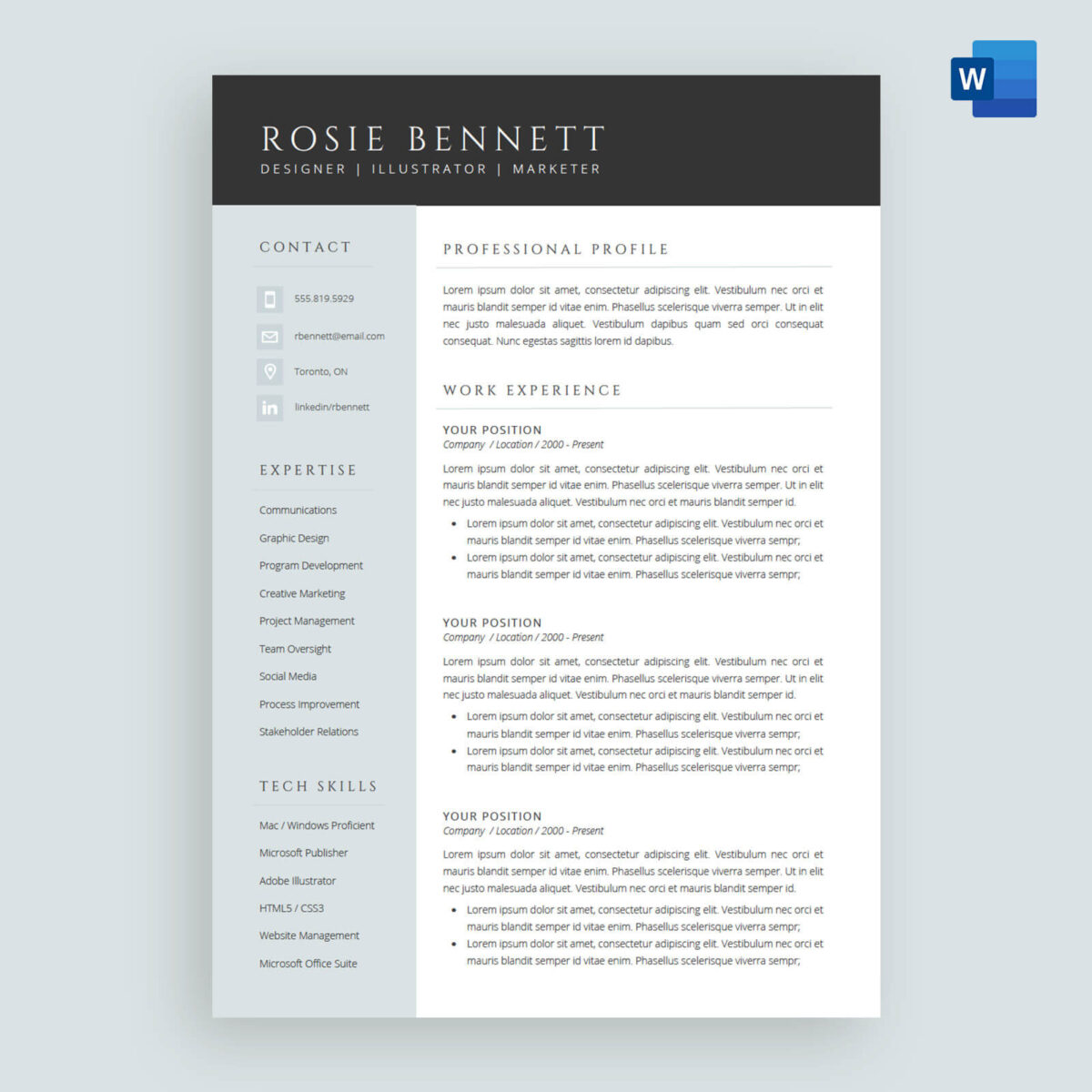the-rosie-resume-cv-template-package-for-microsoft-word-with-how