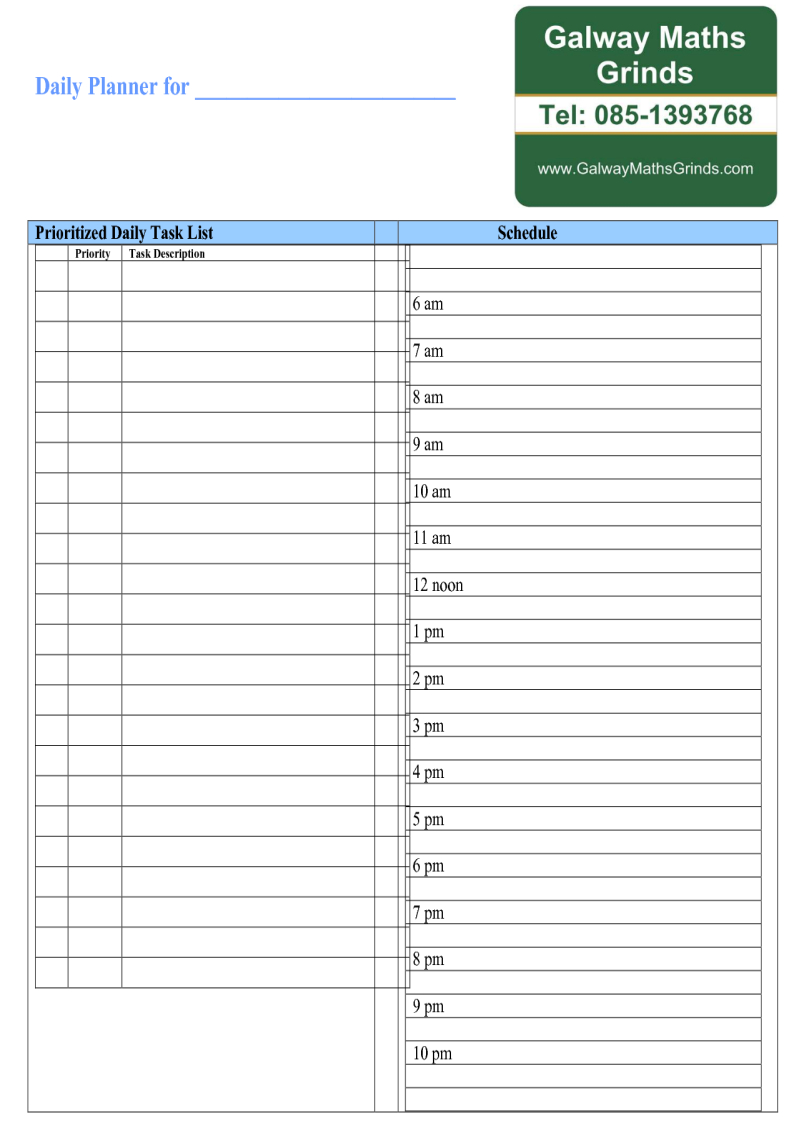 Time Table Templates | Galway Maths Grinds With Blank Revision Timetable Template