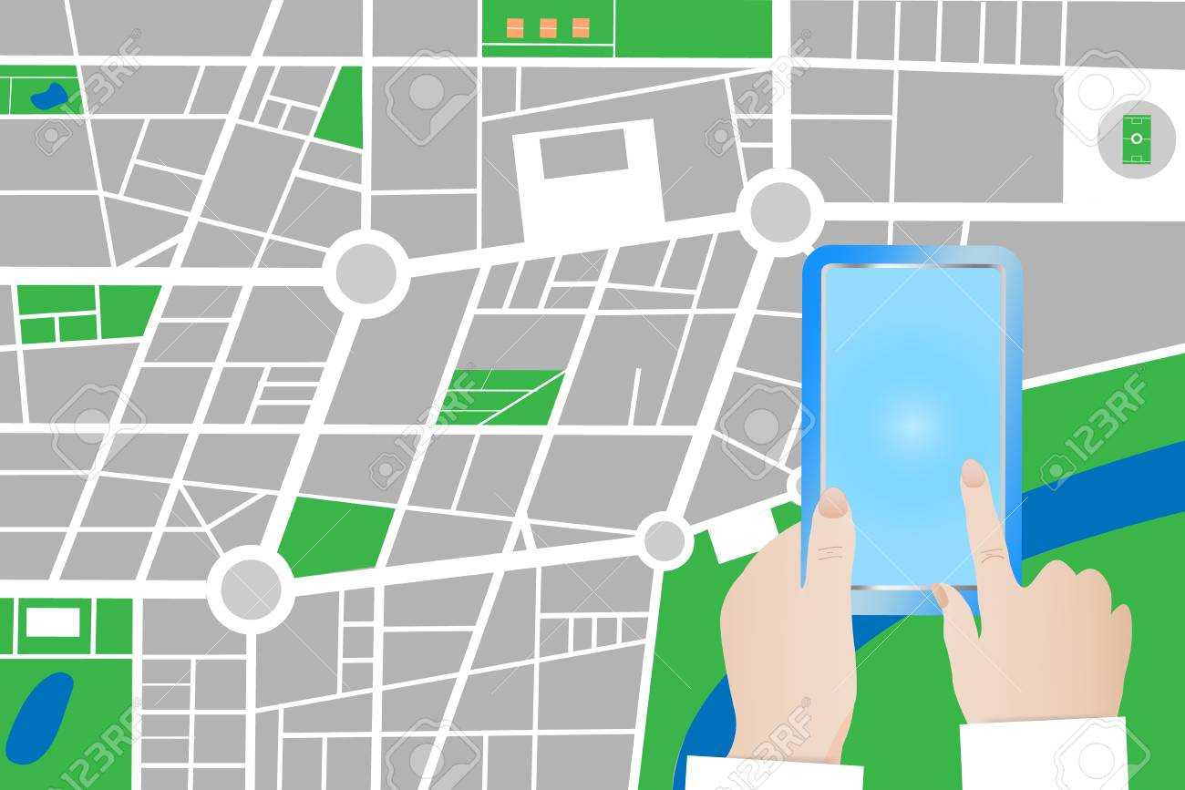 Tourist Is Touching Blank Screen Of A Smart Phone. City Small.. With Blank City Map Template