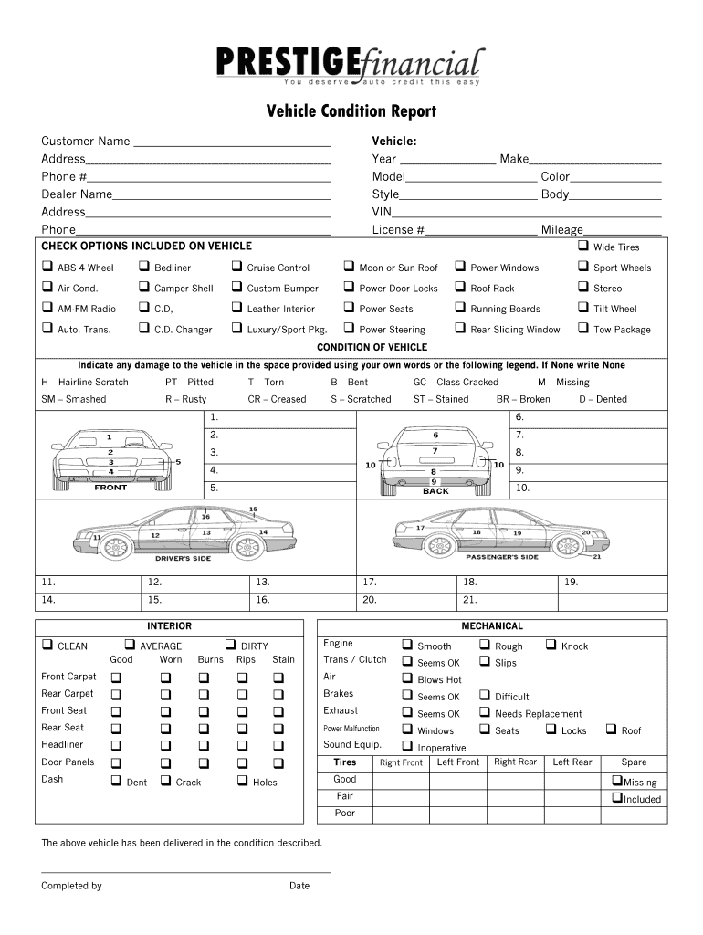 Vehicle Condition Report – Fill Online, Printable, Fillable Regarding Truck Condition Report Template