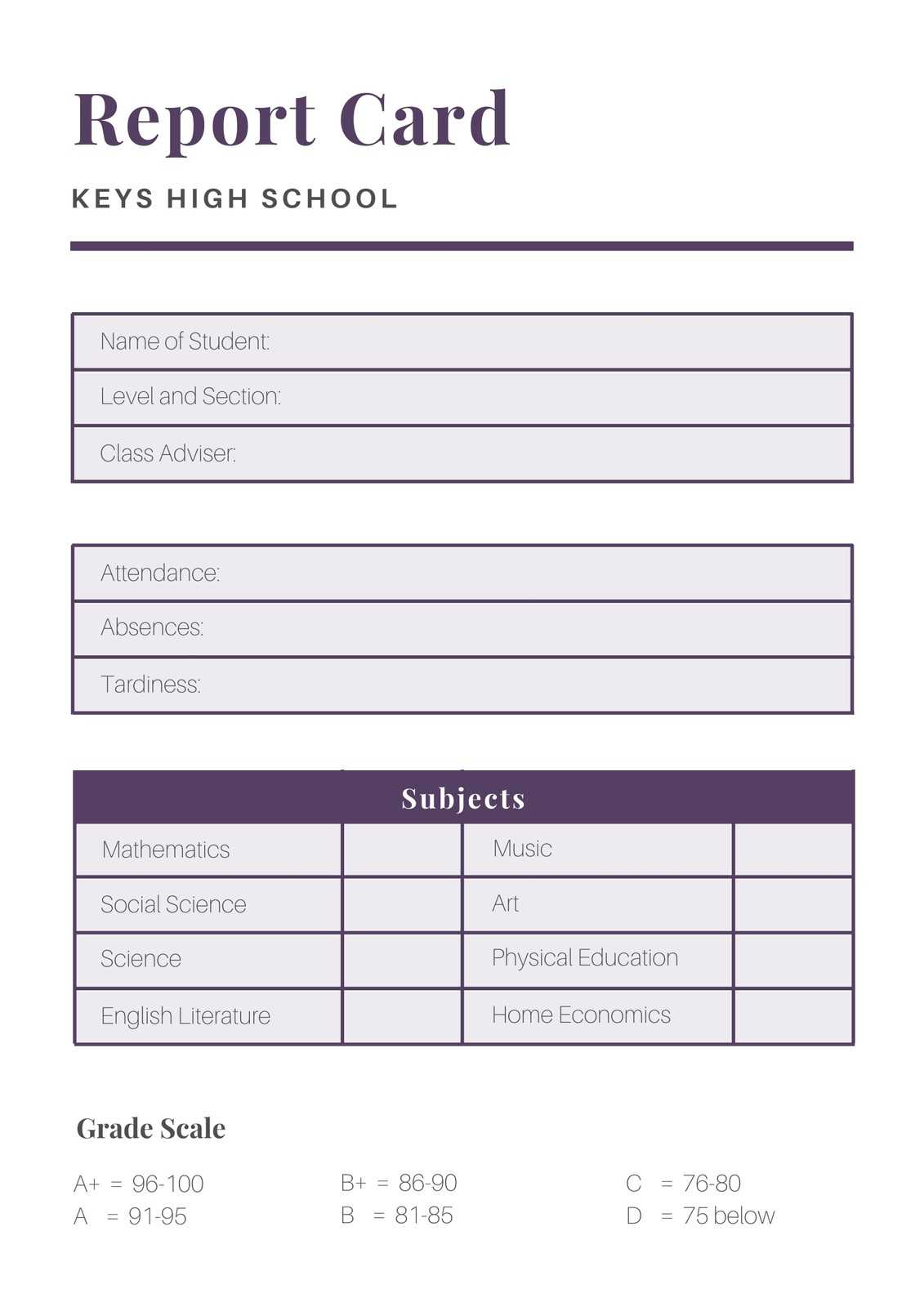 Violet And White High School Report Card – Templatescanva Intended For High School Report Card Template