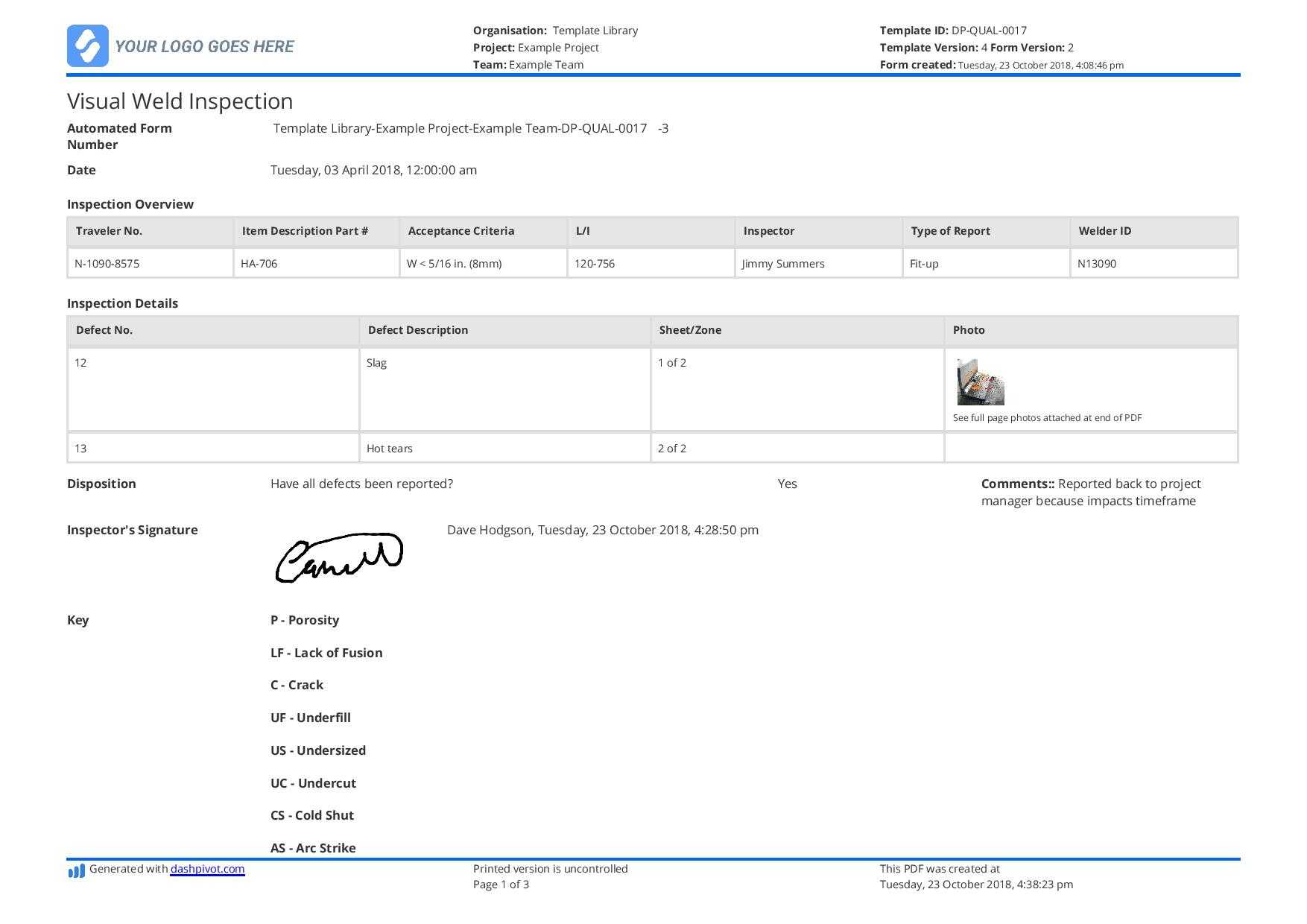 Visual Weld Inspection Template - Better Than Pdf And Excel Pertaining To Welding Inspection Report Template