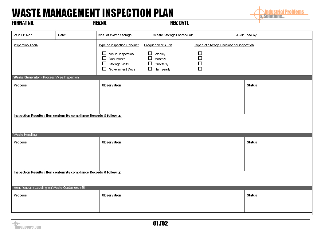 Waste Management Inspection Plan - With Waste Management Report Template