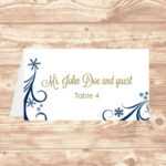 Wedding Place Card Diy Template Navy Swirling Snowflakes For Wedding Place Card Template Free Word