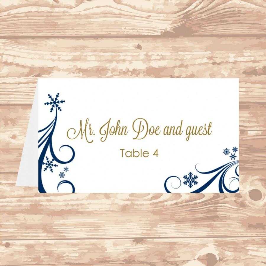 Wedding Place Card Diy Template Navy Swirling Snowflakes For Wedding Place Card Template Free Word