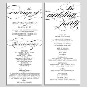 Wedding Program Template, Wedding Program Printable in Free Printable Wedding Program Templates Word