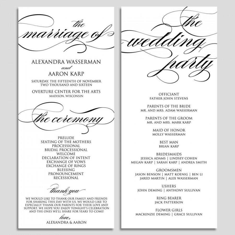 Wedding Program Template, Wedding Program Printable In Free Printable Wedding Program Templates Word