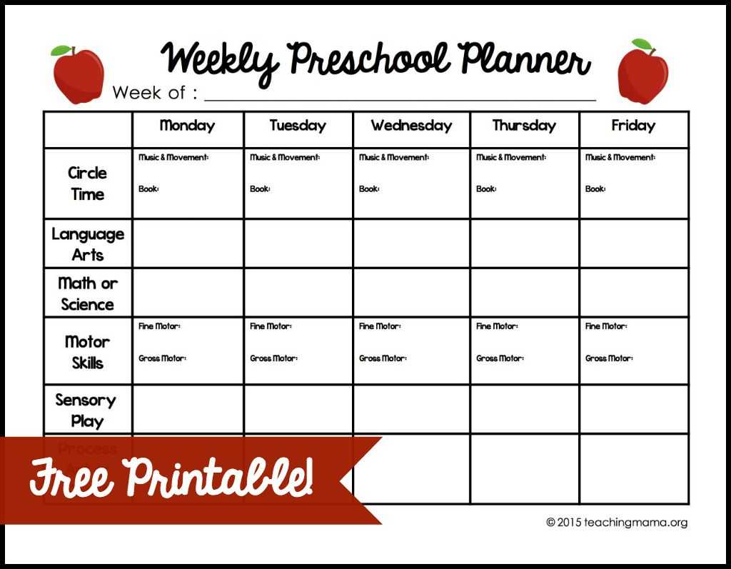 Weekly Preschool Planner {Free Printable} Within Blank Preschool Lesson Plan Template