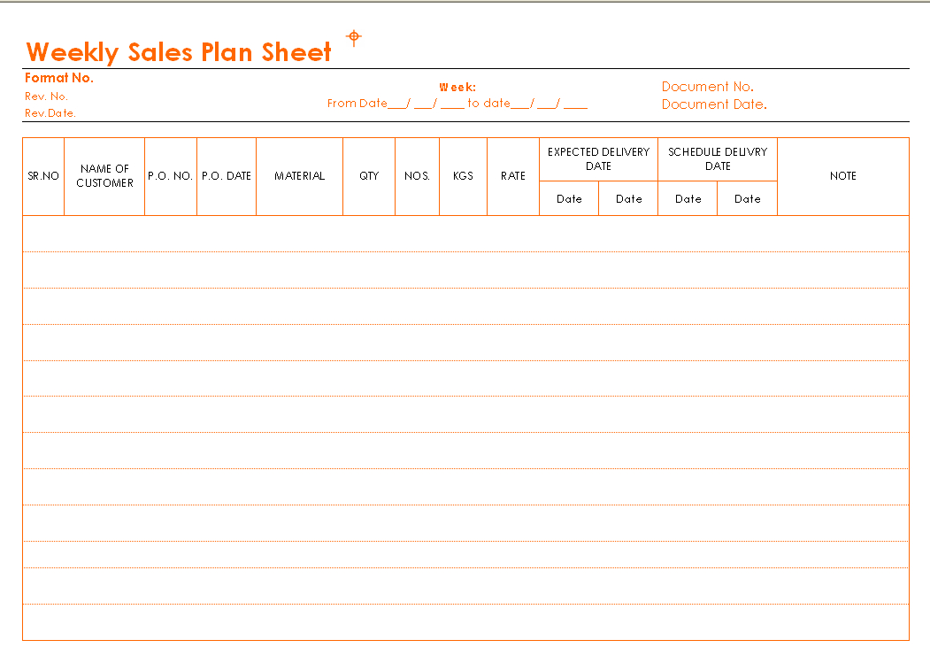 Weekly Sales Plan Sheet Format Pertaining To Sales Visit Report Template Downloads