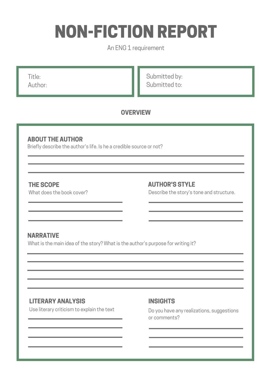 White Green Simple Non Fiction Book Report – Templatescanva With Nonfiction Book Report Template