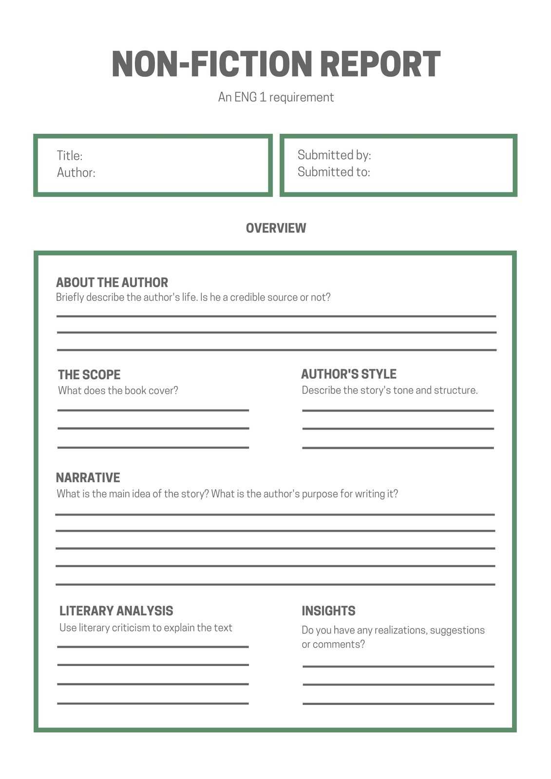 White Green Simple Non Fiction Book Report - Templatescanva With Nonfiction Book Report Template